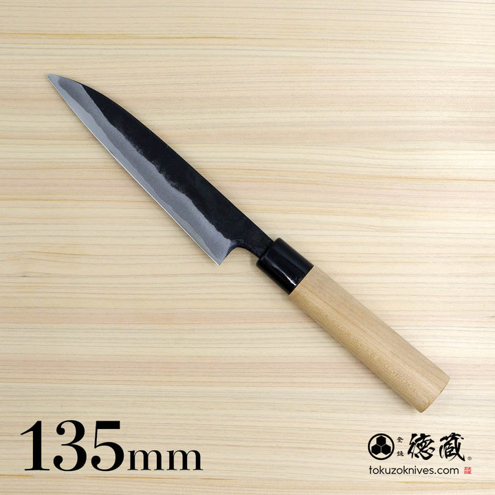 Tokuzo Carbon White Steel Black Finish Petty / Paring Knife  Sakura Handle