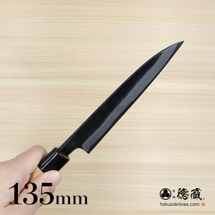 Tokuzo Carbon White Steel Black Finish Petty / Paring Knife  Sakura Handle