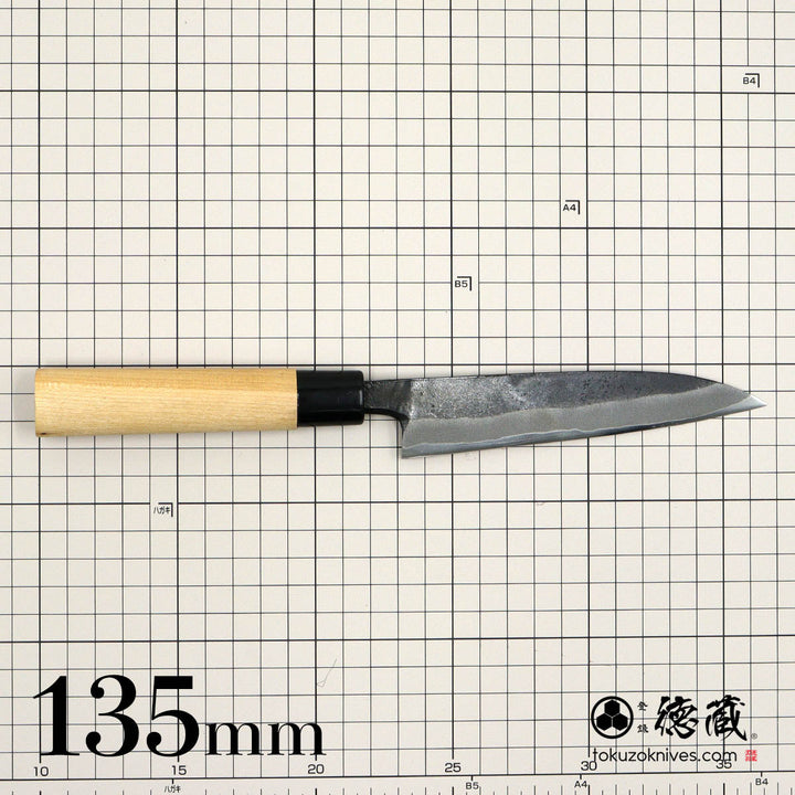 Tokuzo Carbon White Steel Black Finish Petty / Paring Knife  Sakura Handle