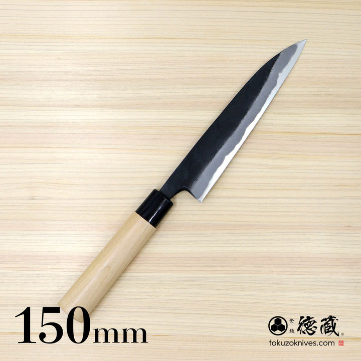 Tokuzo Carbon White Steel Black Finish Petty / Paring Knife  Sakura Handle