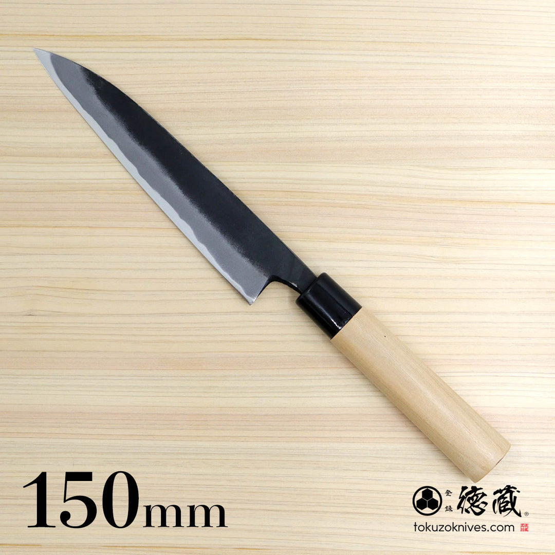 Tokuzo Carbon White Steel Black Finish Petty / Paring Knife  Sakura Handle