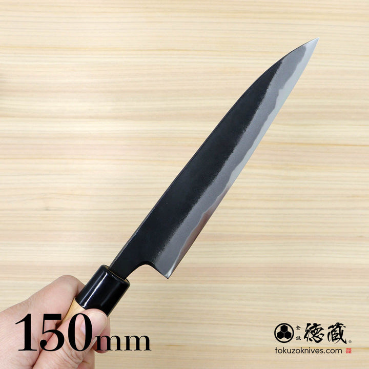 Tokuzo Carbon White Steel Black Finish Petty / Paring Knife  Sakura Handle
