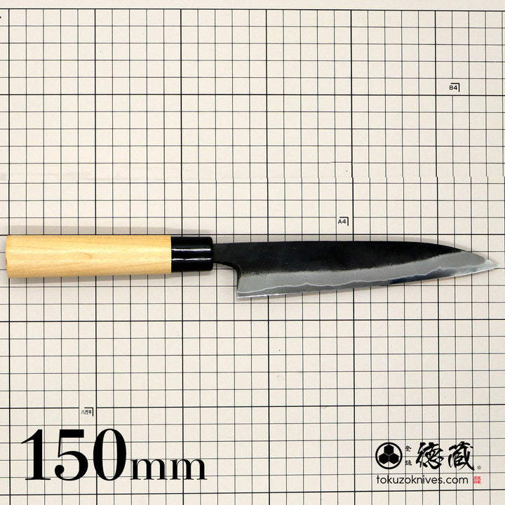 Tokuzo Carbon White Steel Black Finish Petty / Paring Knife  Sakura Handle