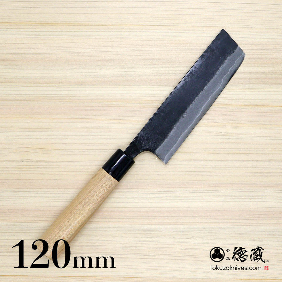 Tokuzo Carbon White Steel Black Finish Nakiri Knife Sakura Handle