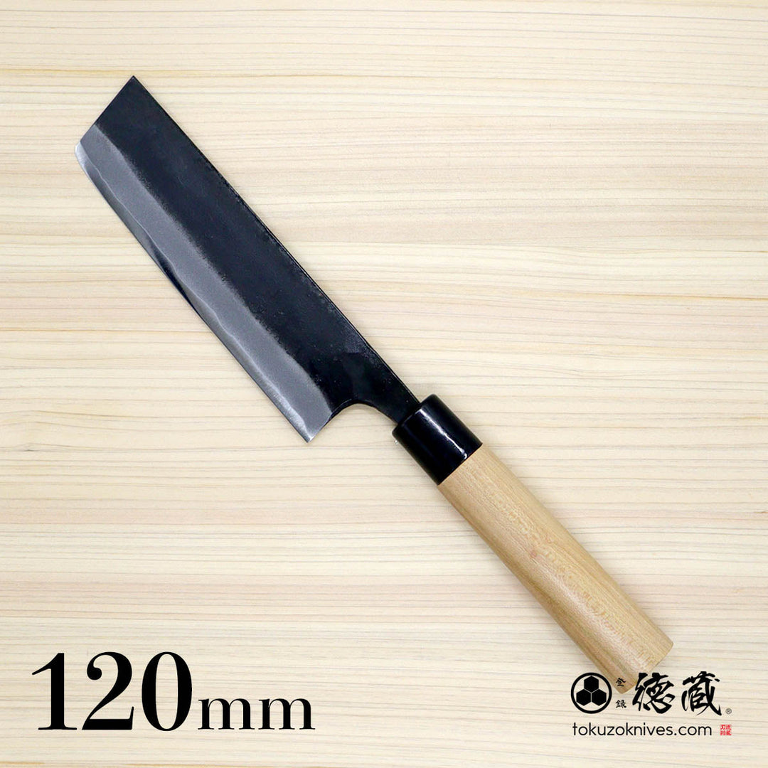Tokuzo Carbon White Steel Black Finish Nakiri Knife Sakura Handle