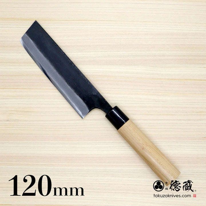Tokuzo Carbon White Steel Black Finish Nakiri Knife Sakura Handle