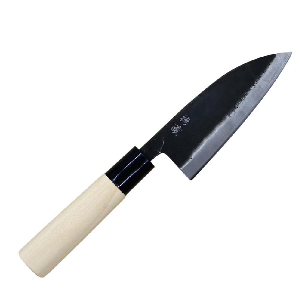 Carbon White Steel No. 2 Black Finish Deba Knife (Fish Knife) Magnolia Handle