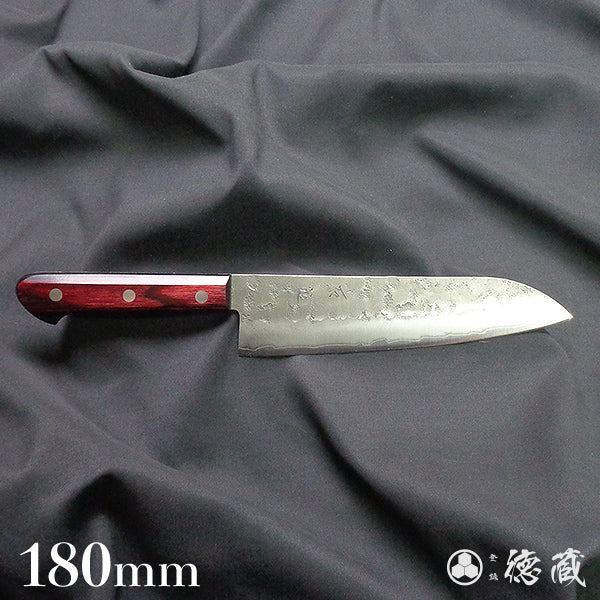 Stainless Silver Steel No. 3 Pearskin Finish Santoku Knife Red Handle