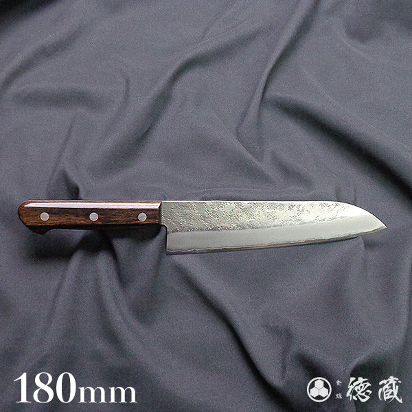 Stainless Silver Steel No. 3 Pearskin Finish Santoku Knife Dark Brown Handle