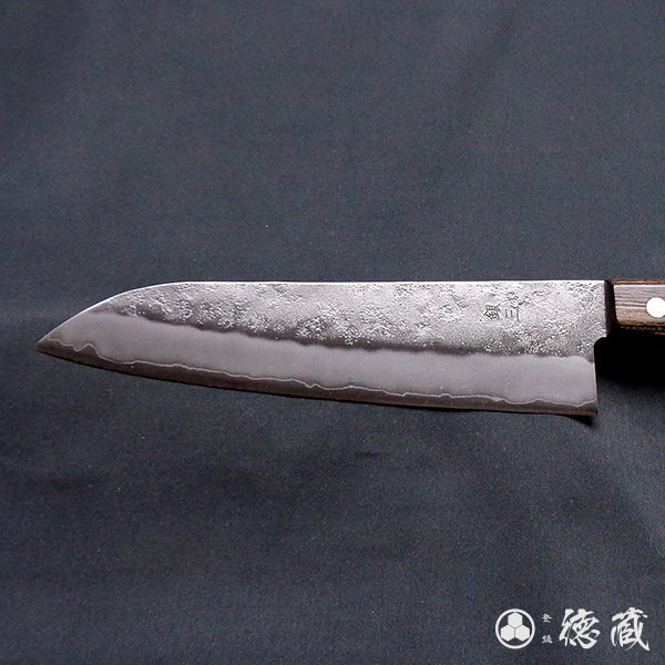 Stainless Silver Steel No. 3 Pearskin Finish Santoku Knife Dark Brown Handle