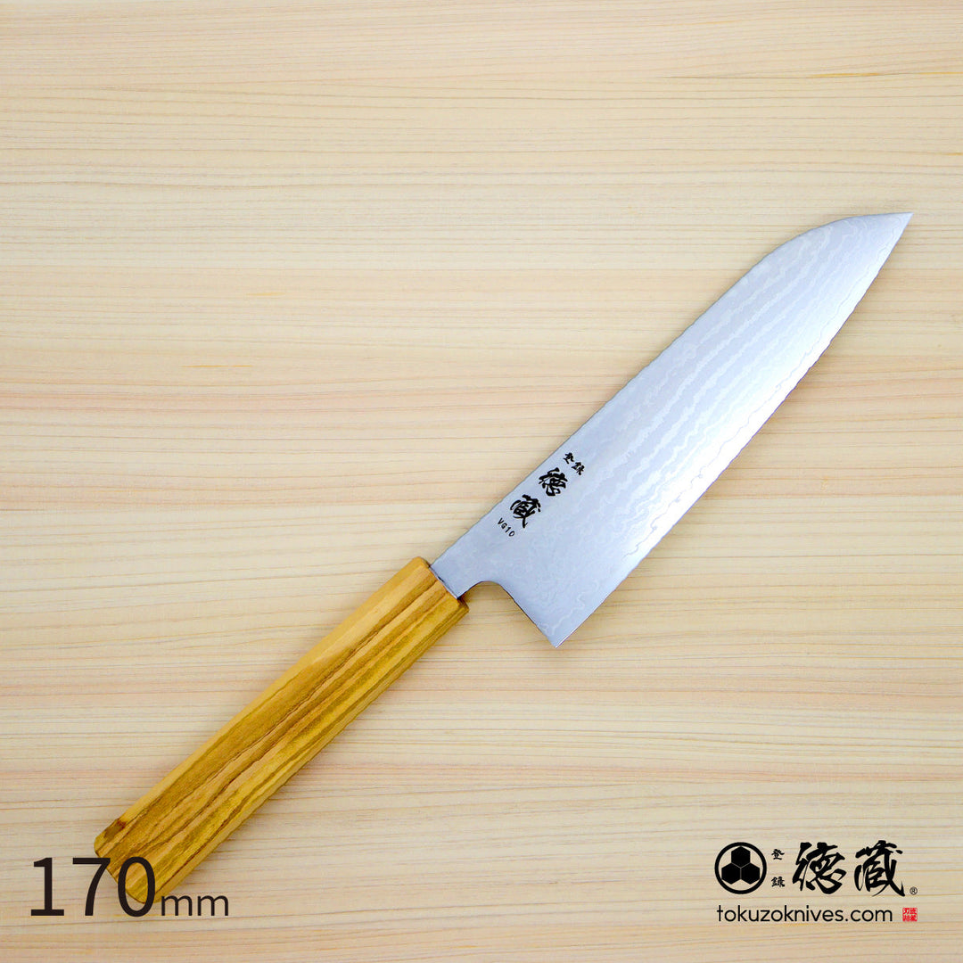 Stainless VG10 Santoku Knife Damascus Steel Olive Wood Handle