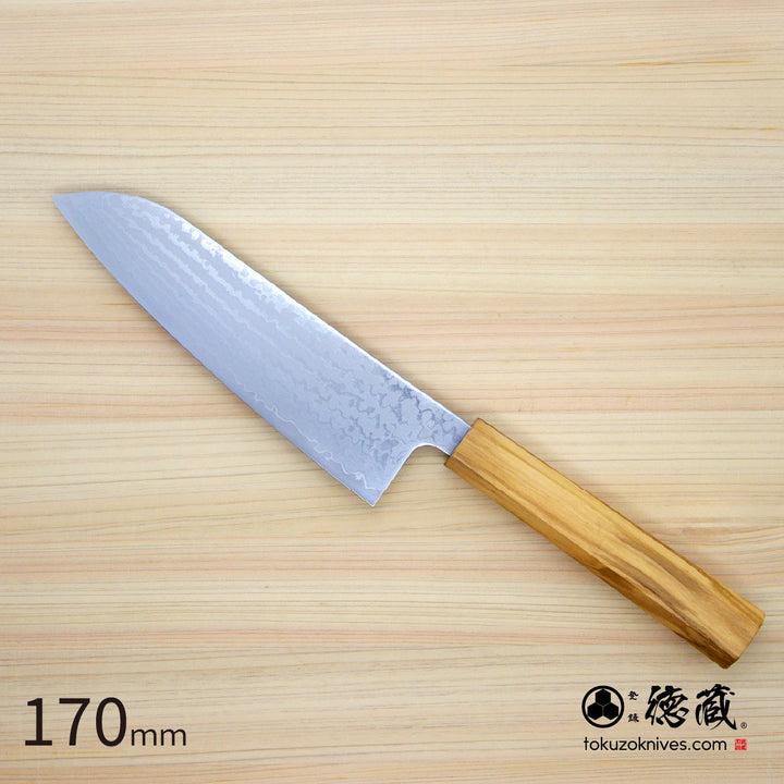 Stainless VG10 Santoku Knife Damascus Steel Olive Wood Handle