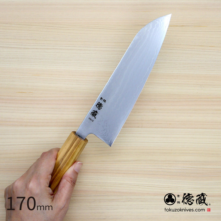 Stainless VG10 Santoku Knife Damascus Steel Olive Wood Handle
