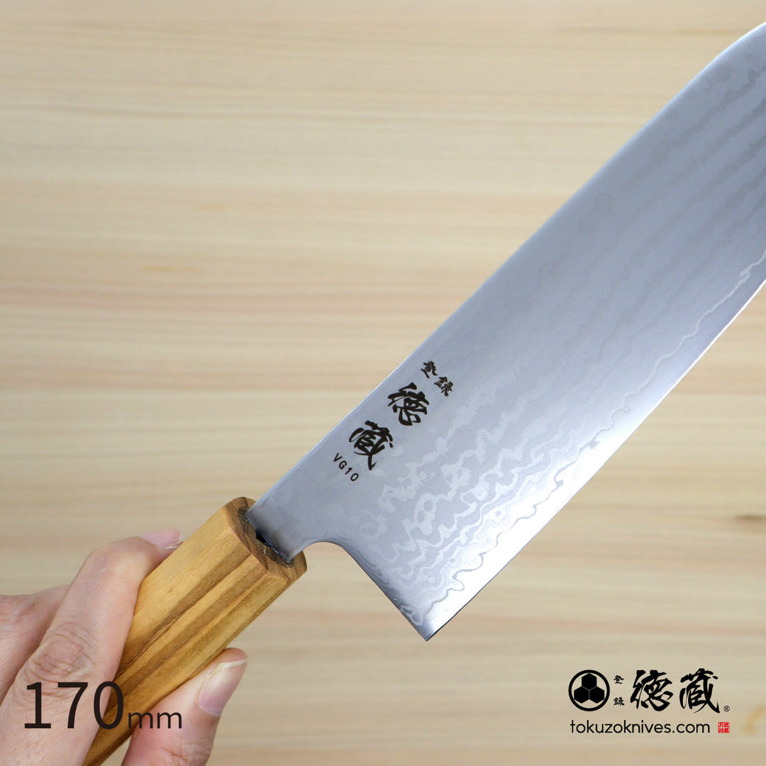 Stainless VG10 Santoku Knife Damascus Steel Olive Wood Handle