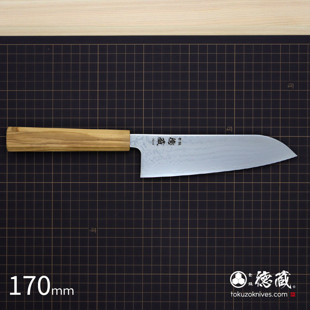 Stainless VG10 Santoku Knife Damascus Steel Olive Wood Handle