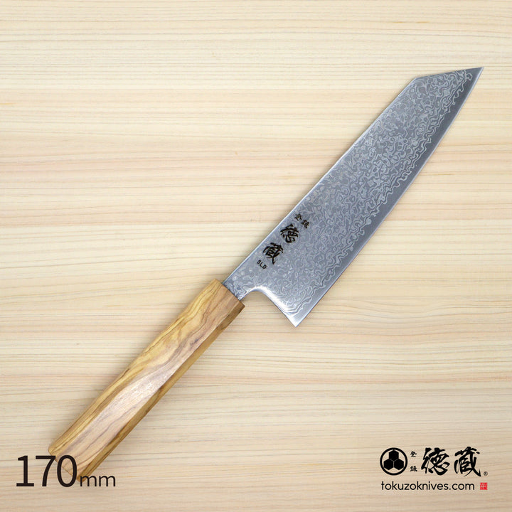 Die Steel SLD Black Oxde Finish Kiritsuke Santoku Knife Damascus Steel Olive Wood Handle