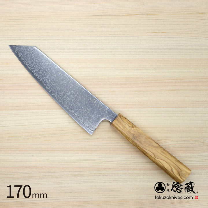 Die Steel SLD Black Oxde Finish Kiritsuke Santoku Knife Damascus Steel Olive Wood Handle