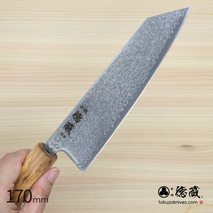 Die Steel SLD Black Oxde Finish Kiritsuke Santoku Knife Damascus Steel Olive Wood Handle