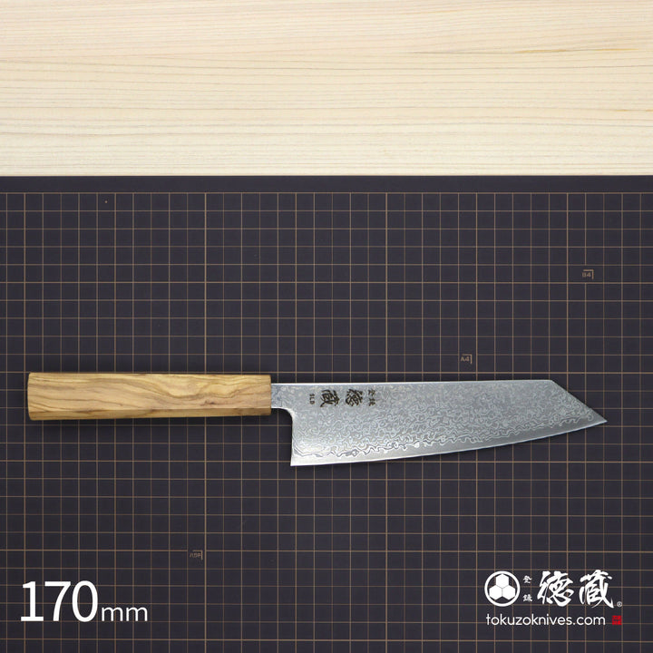 Die Steel SLD Black Oxde Finish Kiritsuke Santoku Knife Damascus Steel Olive Wood Handle