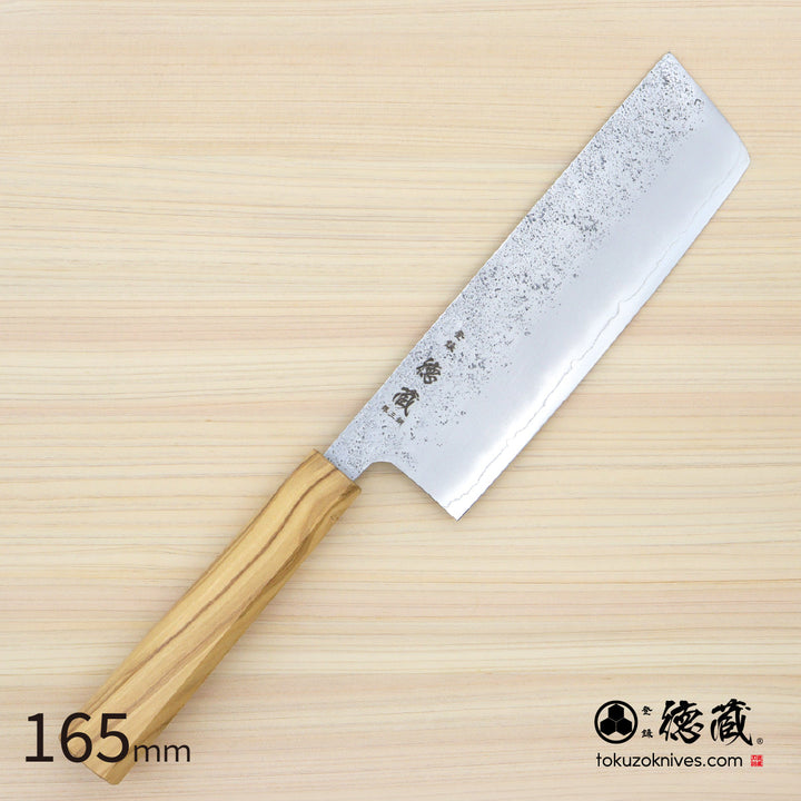 Stainless Silver Steel No. 3 Nakiri Knife Pearskin Finish Olive Wood Handle