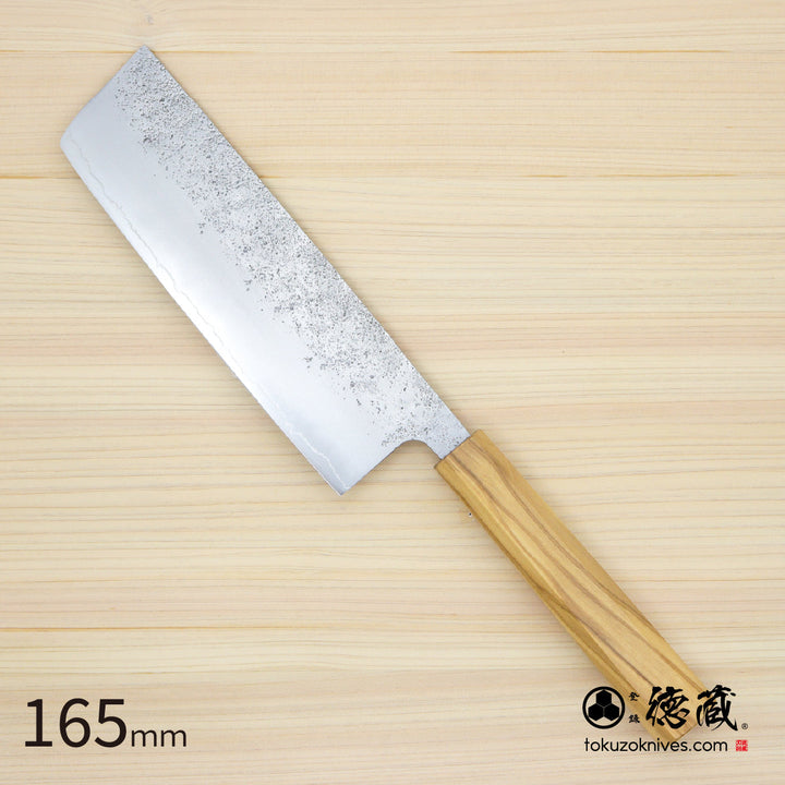 Stainless Silver Steel No. 3 Nakiri Knife Pearskin Finish Olive Wood Handle