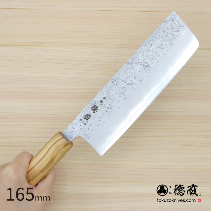 Stainless Silver Steel No. 3 Nakiri Knife Pearskin Finish Olive Wood Handle