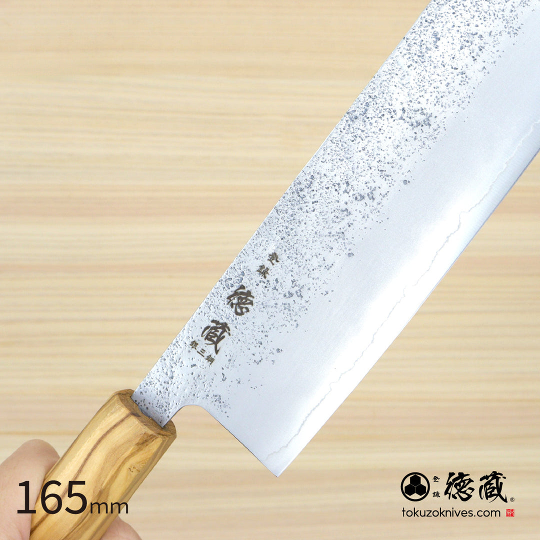 Stainless Silver Steel No. 3 Nakiri Knife Pearskin Finish Olive Wood Handle