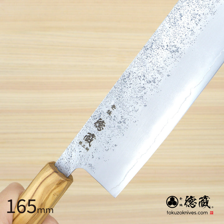 Stainless Silver Steel No. 3 Nakiri Knife Pearskin Finish Olive Wood Handle