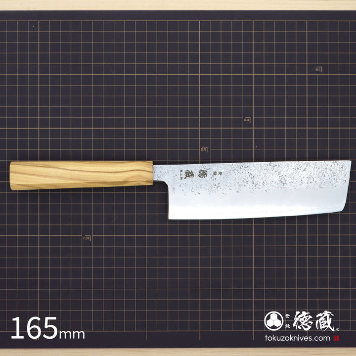 Stainless Silver Steel No. 3 Nakiri Knife Pearskin Finish Olive Wood Handle