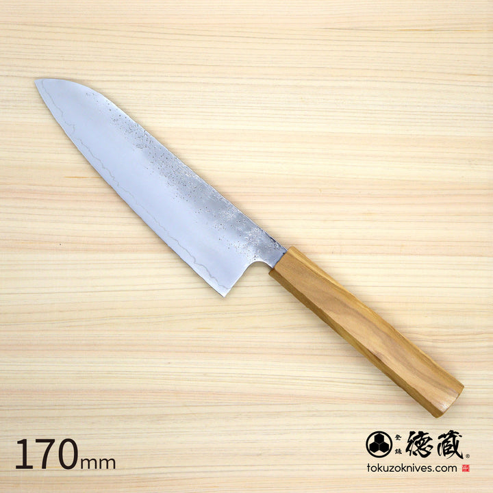 Stainless Silver Steel No. 3 Santoku Knife Pearskin Finish Olive Wood Handle