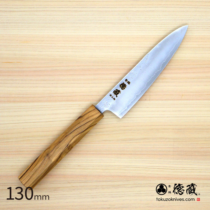 Stainless Silver Steel No. 3 Petty / Paring Knife  Pearskin Finish Olive Wood Handle