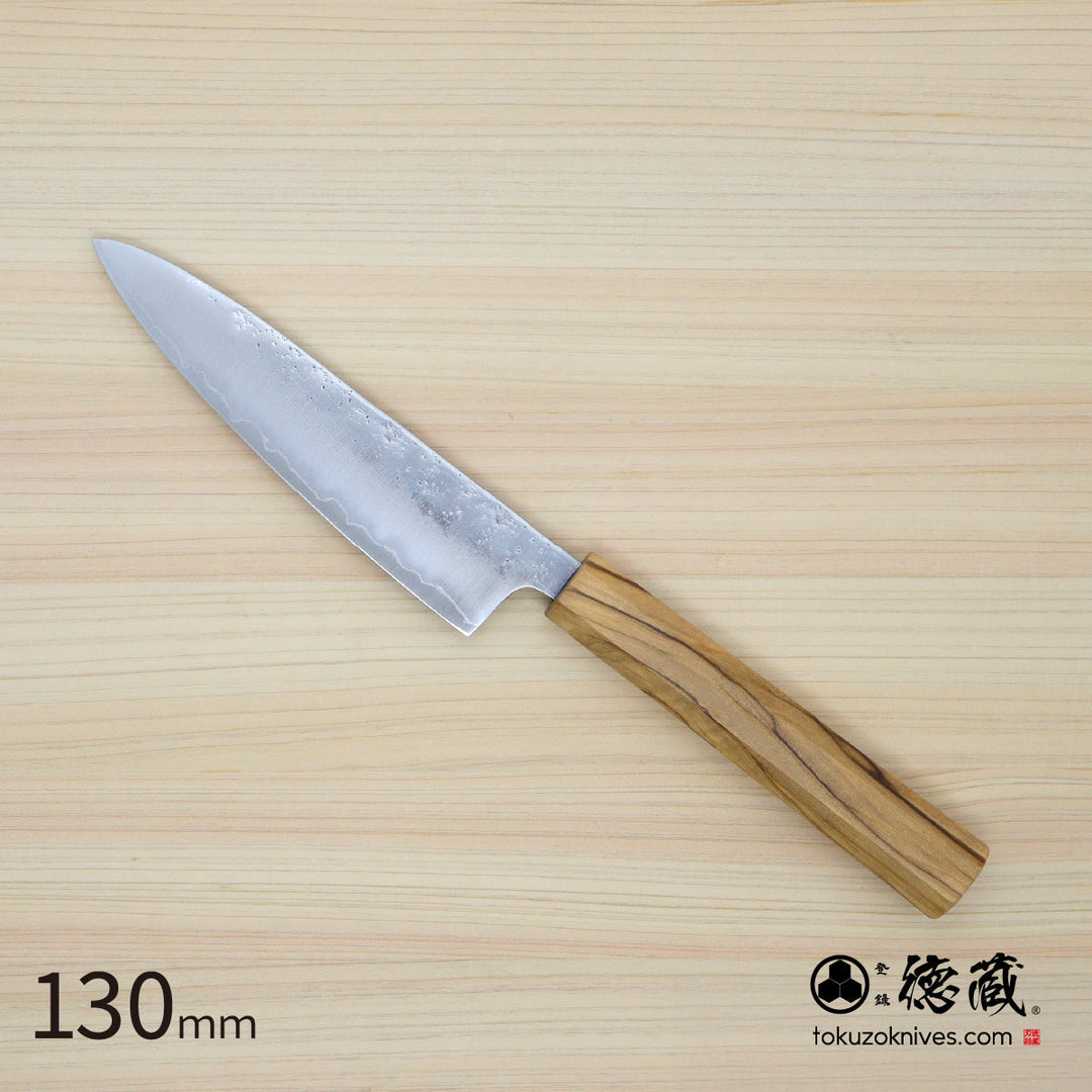 Stainless Silver Steel No. 3 Petty / Paring Knife  Pearskin Finish Olive Wood Handle