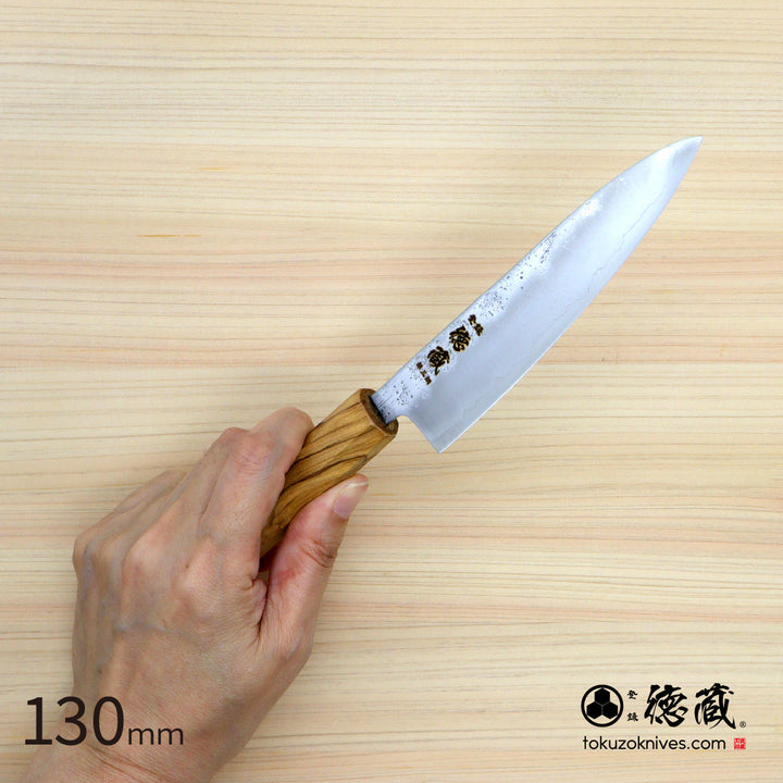 Stainless Silver Steel No. 3 Petty / Paring Knife  Pearskin Finish Olive Wood Handle