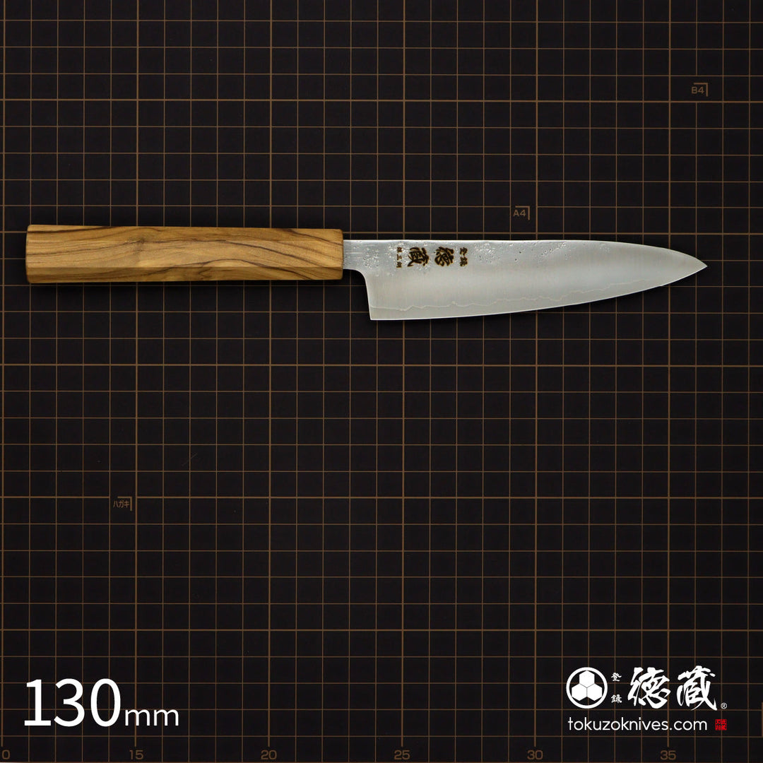 Stainless Silver Steel No. 3 Petty / Paring Knife  Pearskin Finish Olive Wood Handle