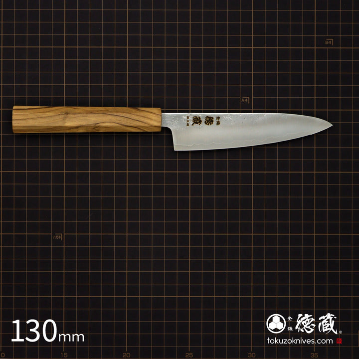 Stainless Silver Steel No. 3 Petty / Paring Knife  Pearskin Finish Olive Wood Handle