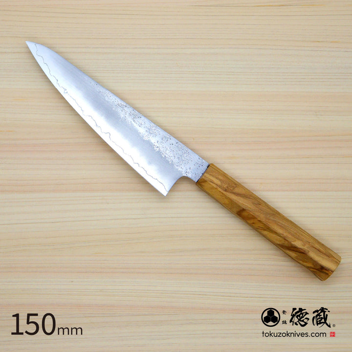 Stainless Silver Steel No. 3 Small Santoku Knife Pearskin Finish Olive Wood Handle