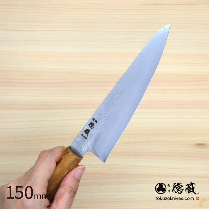 Stainless Silver Steel No. 3 Small Santoku Knife Pearskin Finish Olive Wood Handle