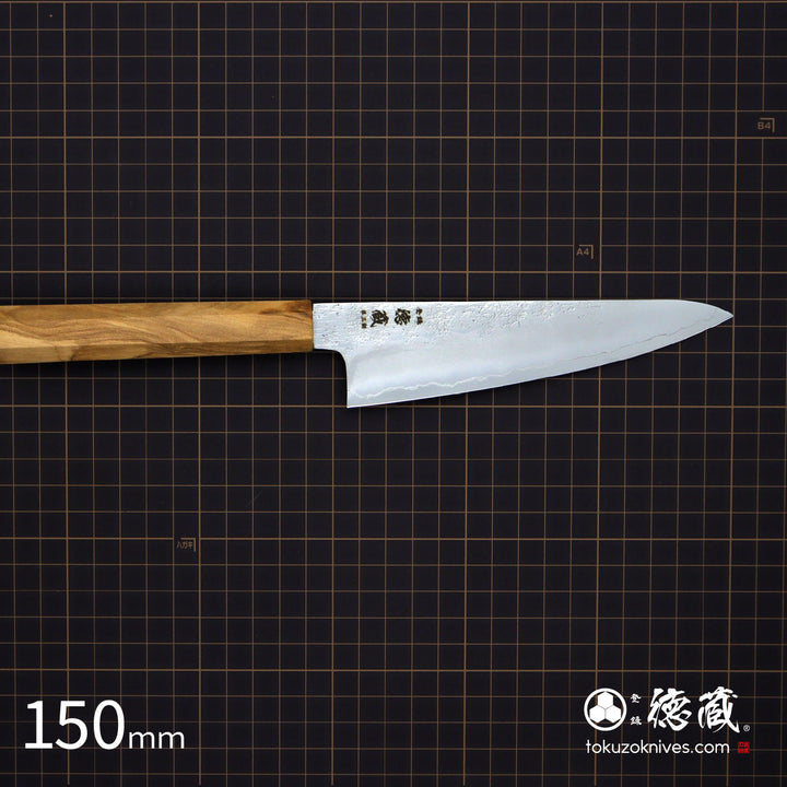 Stainless Silver Steel No. 3 Small Santoku Knife Pearskin Finish Olive Wood Handle