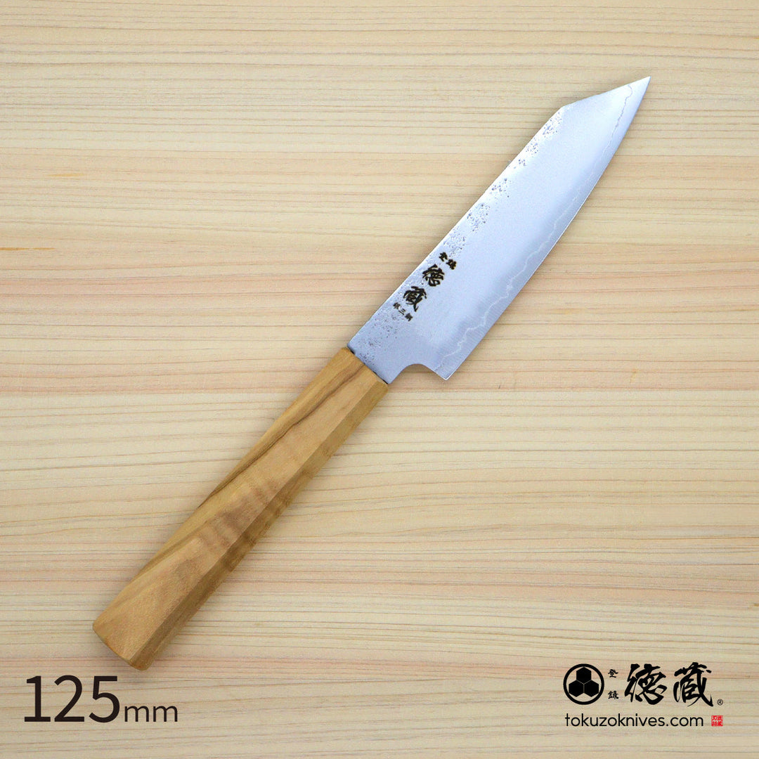 Stainless Silver Steel No. 3 Petty /Paring Kiritsuke Knife Pearskin Finish Olive Wood Handle