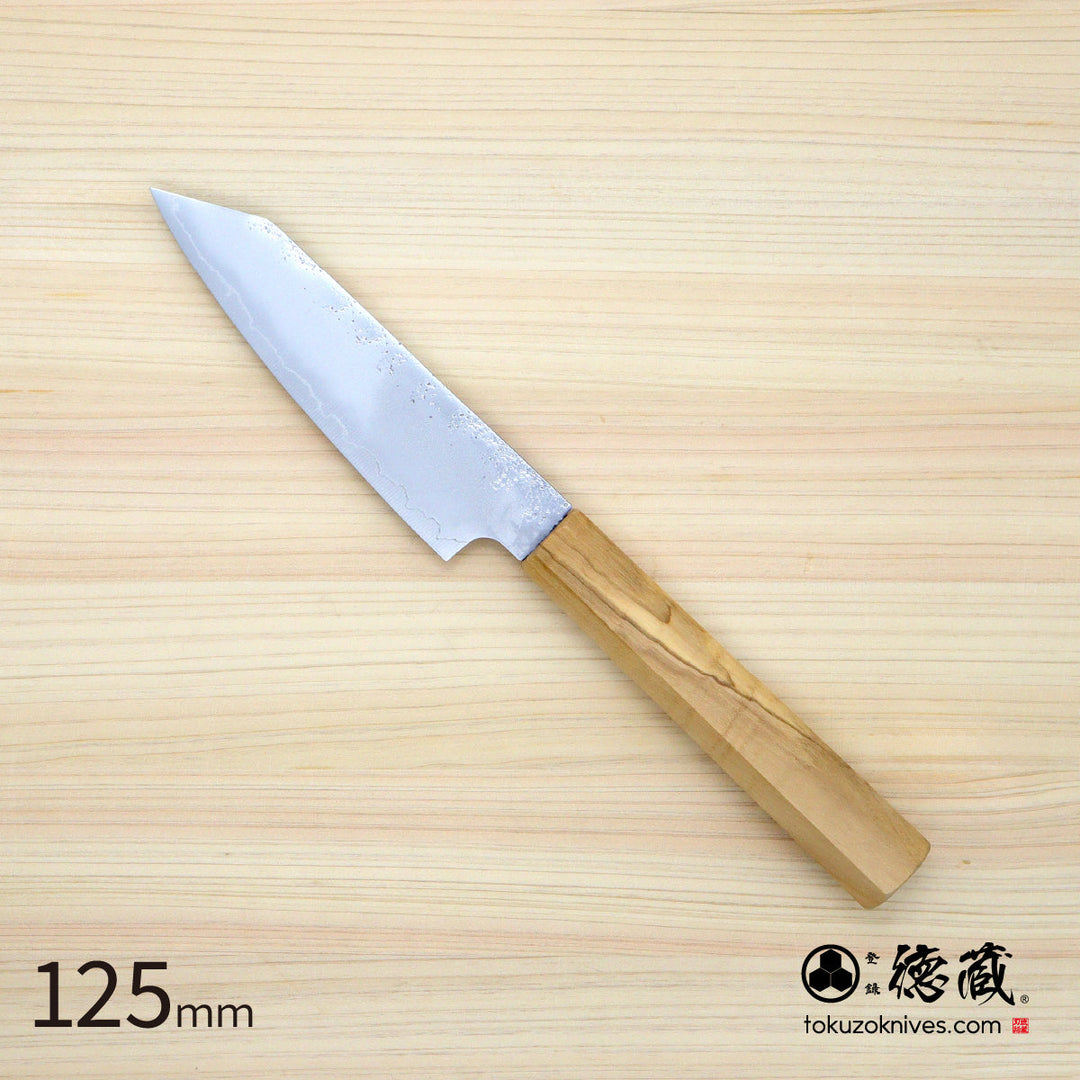 Stainless Silver Steel No. 3 Petty /Paring Kiritsuke Knife Pearskin Finish Olive Wood Handle