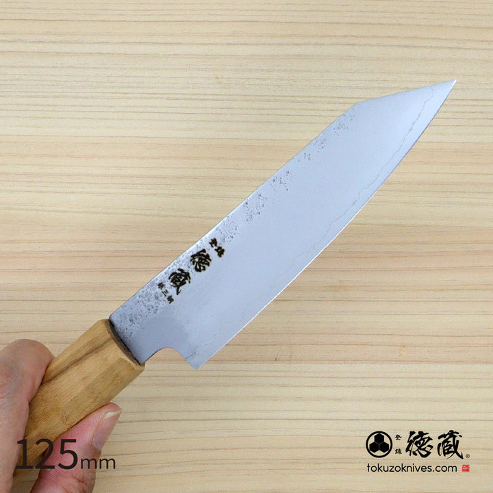 Stainless Silver Steel No. 3 Petty /Paring Kiritsuke Knife Pearskin Finish Olive Wood Handle
