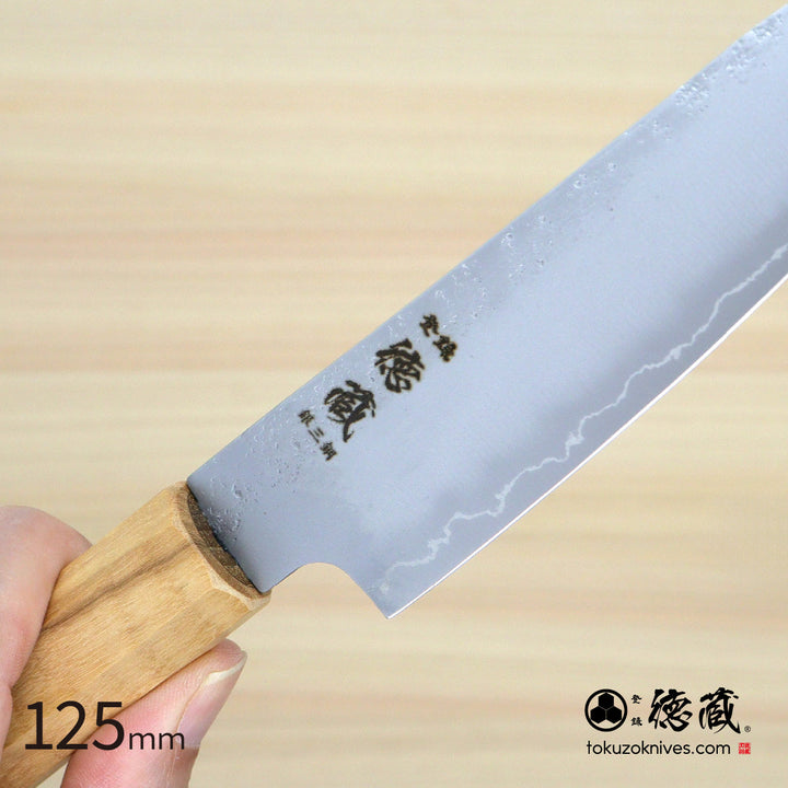 Stainless Silver Steel No. 3 Petty /Paring Kiritsuke Knife Pearskin Finish Olive Wood Handle