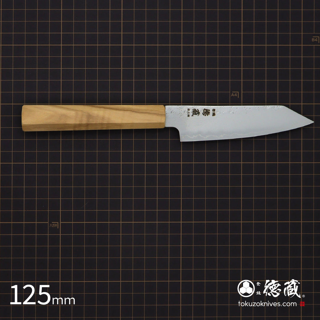 Stainless Silver Steel No. 3 Petty /Paring Kiritsuke Knife Pearskin Finish Olive Wood Handle