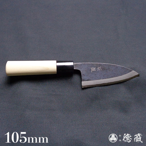 Carbon Blue Steel No. 2 Black Finish Small Deba Knife (Fish Knife) Magnolia Handle