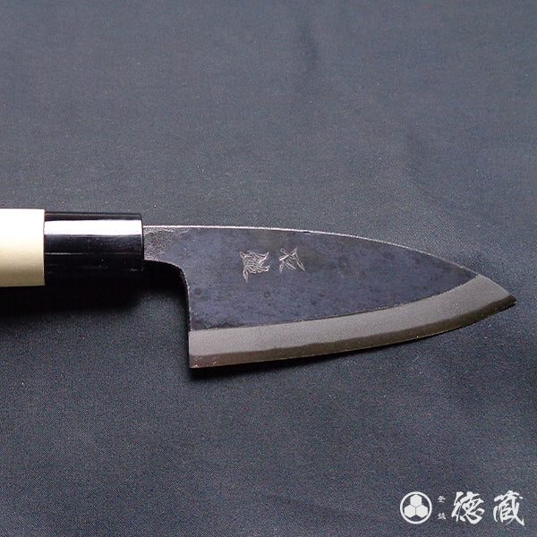 Carbon Blue Steel No. 2 Black Finish Small Deba Knife (Fish Knife) Magnolia Handle