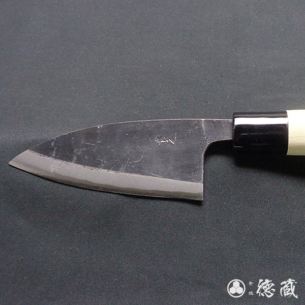 Carbon Blue Steel No. 2 Black Finish Small Deba Knife (Fish Knife) Magnolia Handle