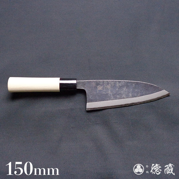 Carbon Blue Steel No. 2 Black Finish Thick Deba Knife Magnolia Handle