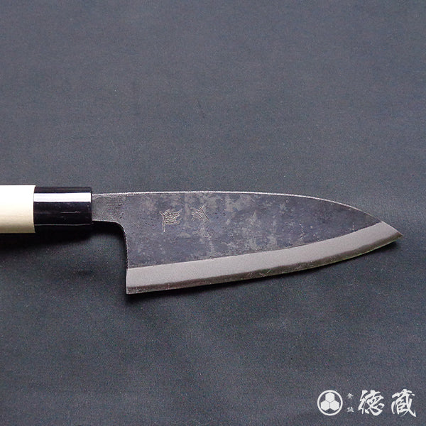 Carbon Blue Steel No. 2 Black Finish Thick Deba Knife Magnolia Handle