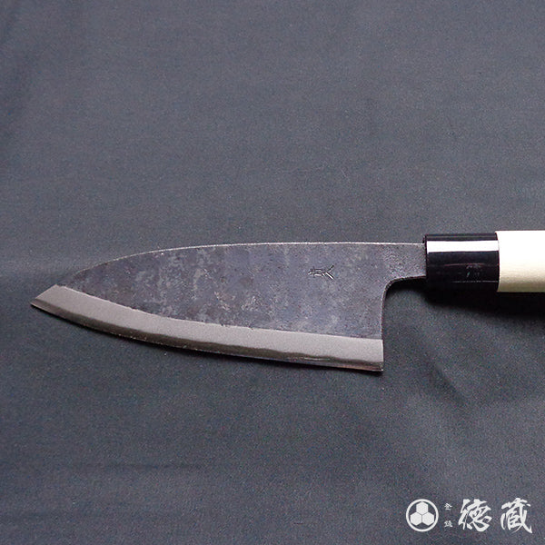 Carbon Blue Steel No. 2 Black Finish Thick Deba Knife Magnolia Handle