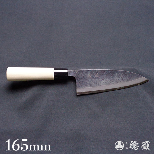 Carbon Blue Steel No. 2 Black Finish Thick Deba Knife Magnolia Handle